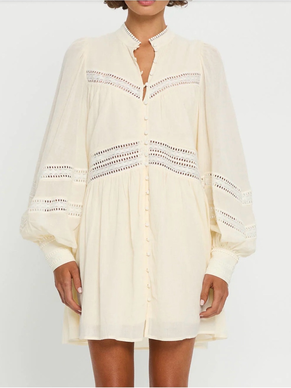 Kivari Tana Mini Dress - Cream Lace-Trim Boho